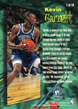 1995-96 Fleer - Rookie Phenom Hot Pack #1 Kevin Garnett Back