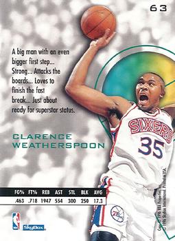 1995-96 SkyBox E-XL - Blue #63 Clarence Weatherspoon Back
