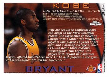 1996-97 Topps Chrome - Refractors #138R Kobe Bryant Back
