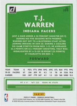 2020-21 Donruss #105 T.J. Warren Back