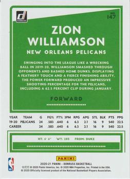 2020-21 Donruss #147 Zion Williamson Back