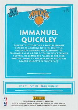 2020-21 Donruss #213 Immanuel Quickley Back
