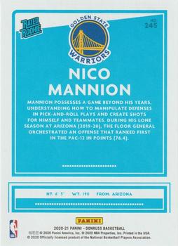 2020-21 Donruss #245 Nico Mannion Back