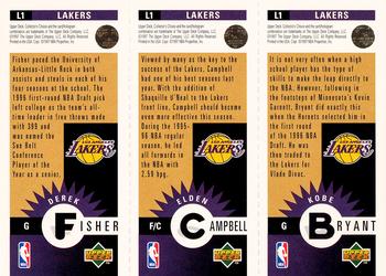 1996-97 Collector's Choice Los Angeles Lakers #L1 Kobe Bryant / Elden Campbell / Derek Fisher Back