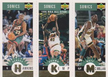 1996-97 Collector's Choice Seattle SuperSonics #S1 Hersey Hawkins / Shawn Kemp / Nate McMillan Front
