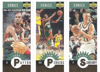 1996-97 Collector's Choice Seattle SuperSonics #S2 Gary Payton / Sam Perkins / Detlef Schrempf Front