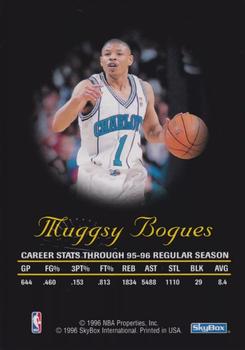 1996-97 SkyBox Premium - Autographics Blue Ink #NNO Muggsy Bogues Back