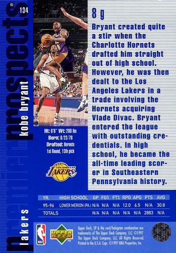 1996-97 SP - Premier Prospects Box Set #134 Kobe Bryant Back