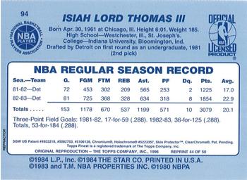 1996-97 Stadium Club - Finest Reprints Refractor #44 Isiah Thomas Back