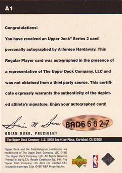 1996-97 Upper Deck - Autographs #A1 Anfernee Hardaway Back