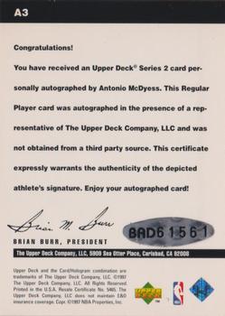 1996-97 Upper Deck - Autographs #A3 Antonio McDyess Back