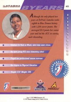 1997 Pinnacle Inside WNBA - Court Collection #45 Latasha Byears Back