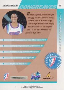 1997 Pinnacle Inside WNBA - Court Collection #56 Andrea Congreaves Back