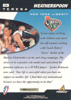 1997 Pinnacle Inside WNBA - Court Collection #63 Teresa Weatherspoon Back