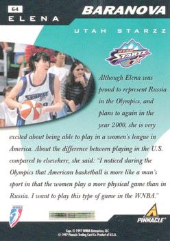 1997 Pinnacle Inside WNBA - Court Collection #64 Elena Baranova Back