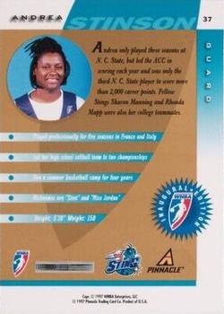 1997 Pinnacle Inside WNBA - Executive Collection #37 Andrea Stinson Back