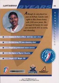 1997 Pinnacle Inside WNBA - Executive Collection #45 Latasha Byears Back