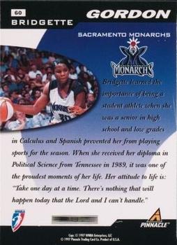 1997 Pinnacle Inside WNBA - Executive Collection #60 Bridgette Gordon Back