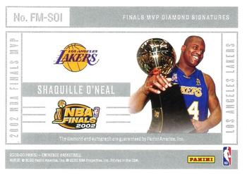 2019-20 Panini Eminence - Finals MVP Diamond Signatures Gold #FM-SO1 Shaquille O'Neal Back
