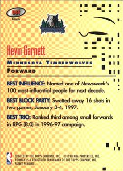 1997-98 Bowman's Best - Best Cuts Refractors #BC5 Kevin Garnett Back