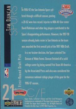 1997-98 Collector's Choice - Draft Pick Exchange #1 Tim Duncan Back