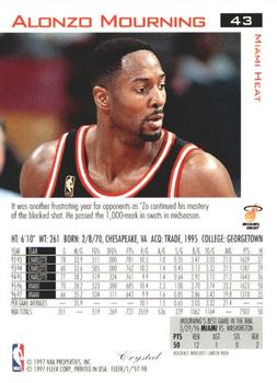 1997-98 Fleer - Traditions Crystal #43 Alonzo Mourning Back