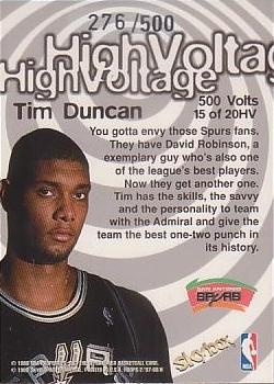 1997-98 Hoops - High Voltage 500 Volts #15HV Tim Duncan Back