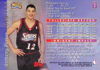 1997-98 Stadium Club - One of a Kind #237 Anthony Parker Back