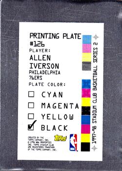 1997-98 Stadium Club - Printing Plates Black #125 Allen Iverson Back