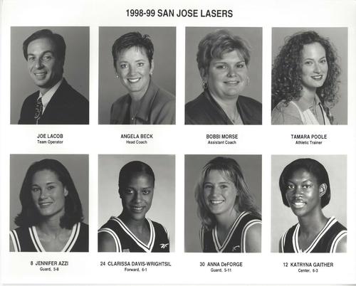 1998 San Jose Lasers Team Photos #NNO Joe Lacob / Angela Beck / Bobbi Morse / Tamara Poole / Jennifer Azzi / Clarissa Davis-Wrightsil / Anna DeForge / Katryna Gaither Front