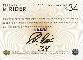 1997-98 Upper Deck Diamond Vision - Signature Moves #S22 Isaiah Rider Back