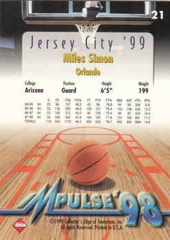 1998 Collector's Edge Impulse - Jersey City '99 #21 Miles Simon Back