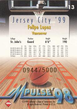 1998 Collector's Edge Impulse - Jersey City '99 Gold #13 Felipe Lopez Back