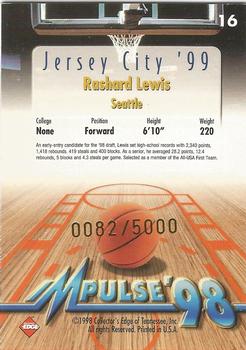 1998 Collector's Edge Impulse - Jersey City '99 Gold #16 Rashard Lewis Back