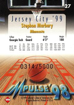 1998 Collector's Edge Impulse - Jersey City '99 Gold #27 Stephon Marbury Back