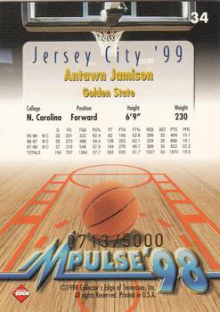 1998 Collector's Edge Impulse - Jersey City '99 Gold #34 Antawn Jamison Back