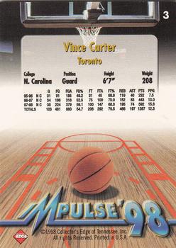 1998 Collector's Edge Impulse - Thick #3 Vince Carter Back