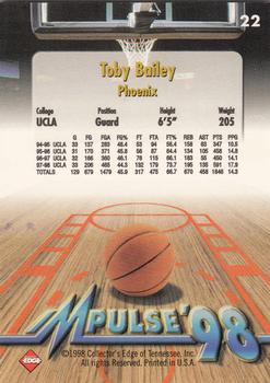 1998 Collector's Edge Impulse - Thick #22 Toby Bailey Back