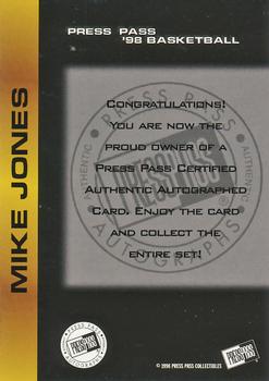 1998 Press Pass - Autographs #NNO Mike Jones Back