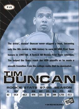 1998 Press Pass - Real Deal Rookies #R1 Tim Duncan Back