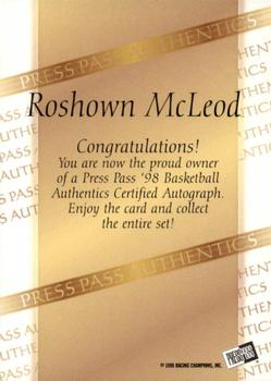 1998 Press Pass Authentics - Autographs #NNO Roshown Mcleod Back