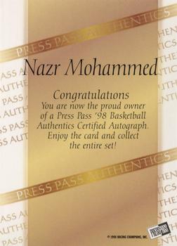 1998 Press Pass Authentics - Autographs #NNO Nazr Mohammed Back