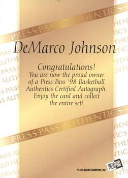 1998 Press Pass Authentics - Autographs #NNO DeMarco Johnson Back