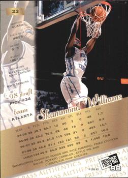 1998 Press Pass Authentics - Hang Time #23 Shammond Williams Back