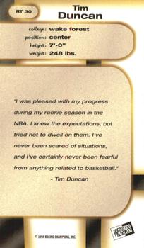 1998 Press Pass Double Threat - Retros #RT-30 Tim Duncan Back