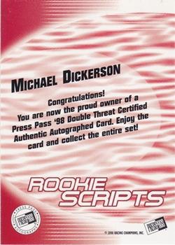 1998 Press Pass Double Threat - Rookie Script Autographs #NNO Michael Dickerson Back