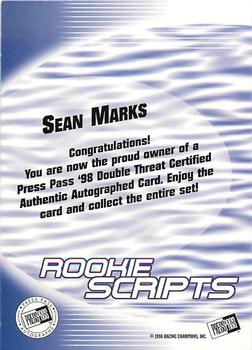 1998 Press Pass Double Threat - Rookie Script Autographs #NNO Sean Marks Back