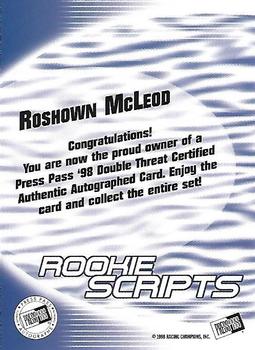 1998 Press Pass Double Threat - Rookie Script Autographs #NNO Roshown McLeod Back
