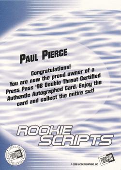 1998 Press Pass Double Threat - Rookie Script Autographs #NNO Paul Pierce Back