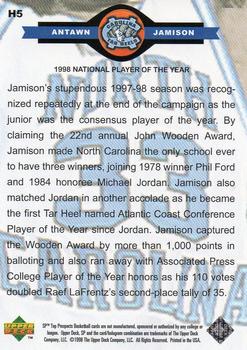 1998 SP Top Prospects - Carolina Heroes #H5 Antawn Jamison Back